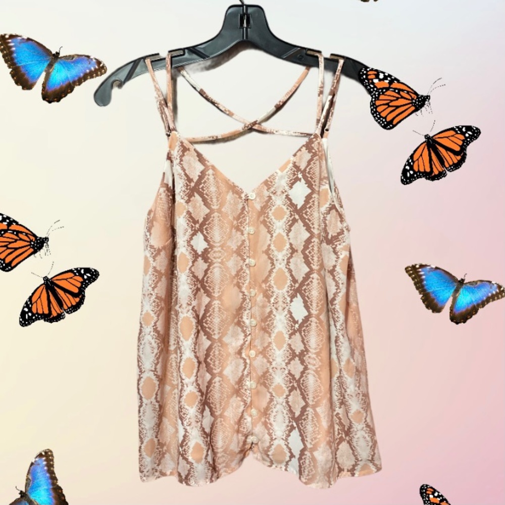Cross back Baby Pink Snakeskin button down tank